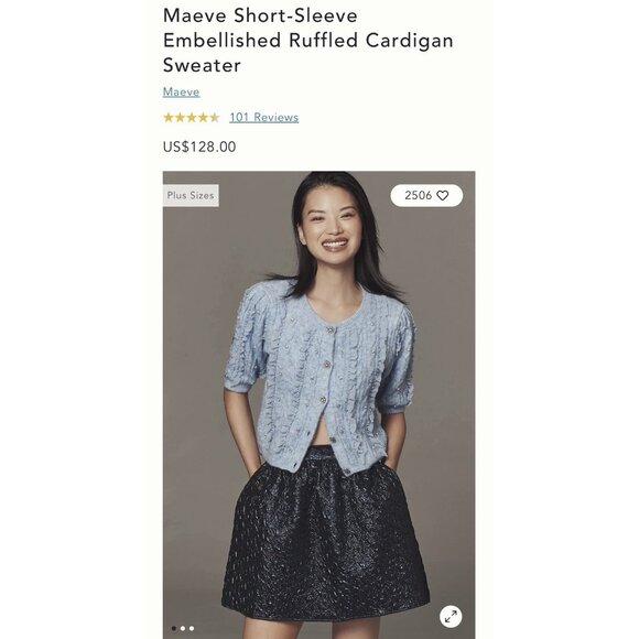 NWT Size M - Maeve Short-Sleeve Embellished Ruffled Cardigan (NWT US$ 128) - Picture 14 of 16